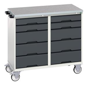 verso maintenance trolley with 10 drawers and lino top. WxDxH: 1050x600x980mm. RAL 7035/5010 or selected Bott Verso Mobile  Drawer Cupboard  Tool Trolleys and Tool Butlers